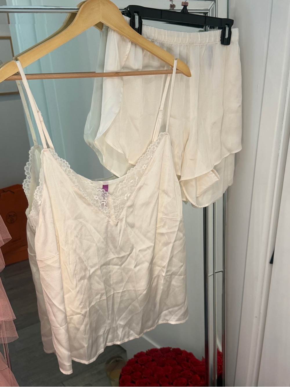 Adore Me brand-Silky Ivory Lace Trim Cami & Short Set size 1X NWT